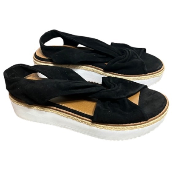 Caslon sandals Black suede platform Joelle twist with sling back elastic sz 7.5 - Picture 1 of 10